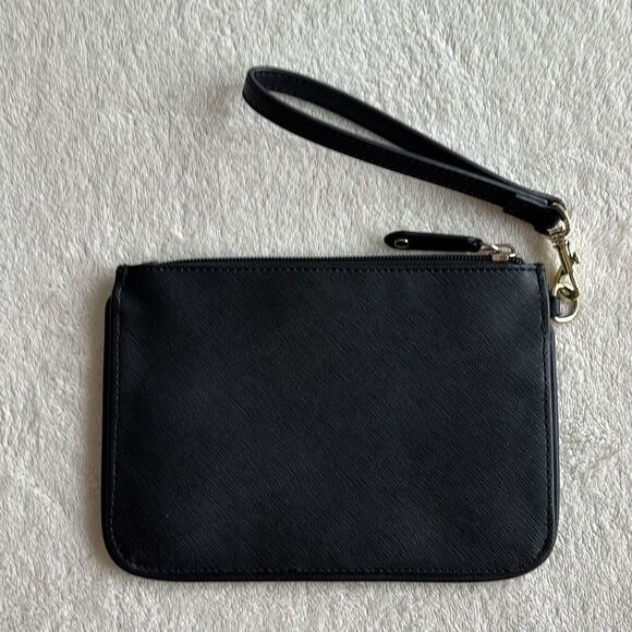 Karl Lagerfeld Paris Textured Black Faux Leather Wristlet Gold Tone‎ Logo - Picture 4 of 8